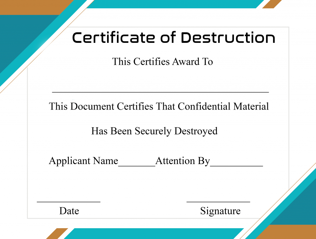 Free Printable Certificate Of Destruction Sample Inside Certificate Of Disposal Template