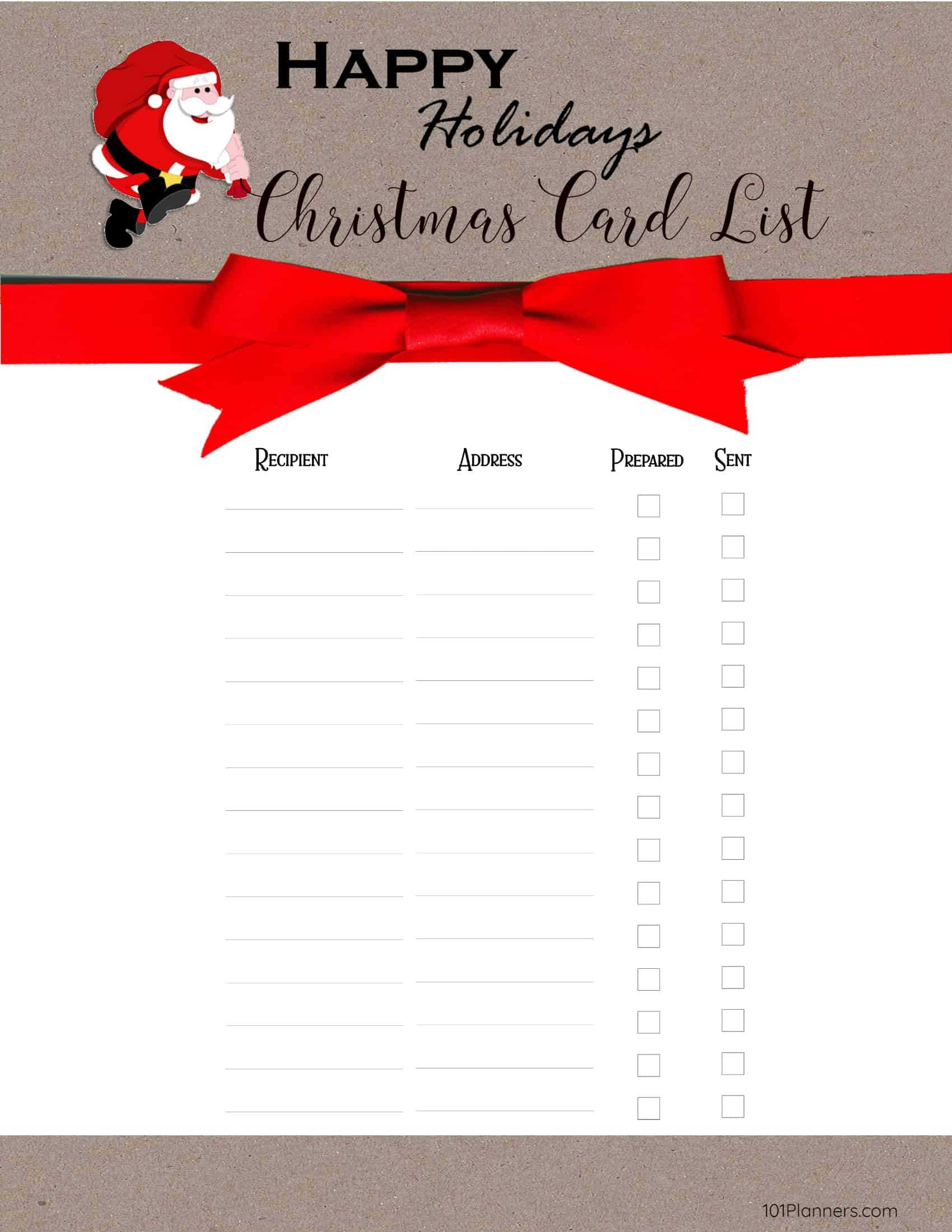 Free Printable Christmas Gift List Template Pertaining To Printable Holiday Card Templates