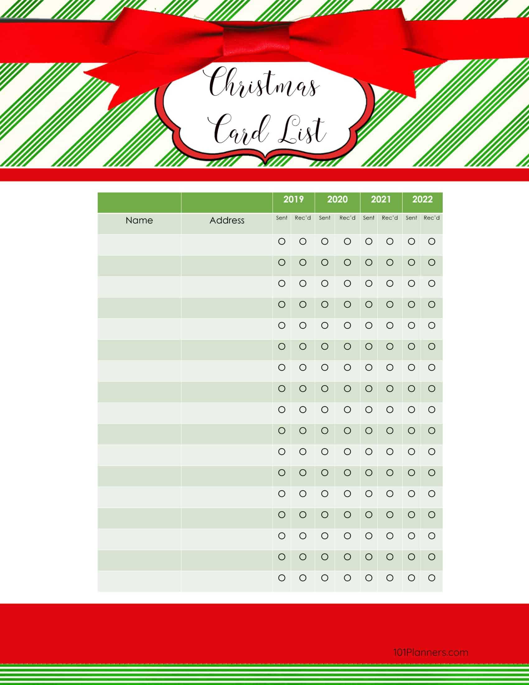 Free Printable Christmas Gift List Template With Regard To Christmas Card List Template