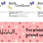 Free Printable: Doll Birth Certificates And Announcements Throughout Baby Doll Birth Certificate Template
