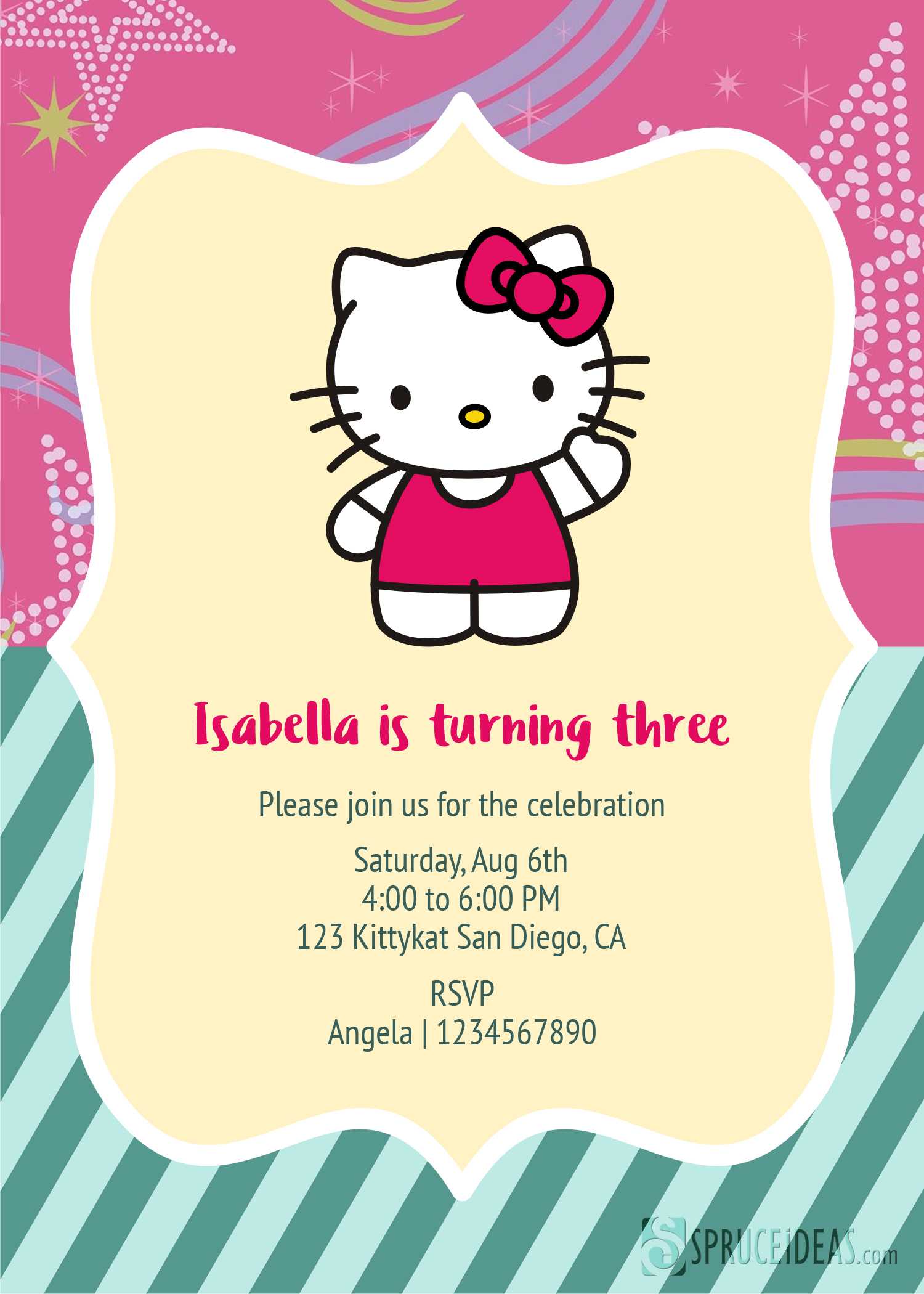 Free Printable Hello Kitty Birthday Invitation Card Template Inside Hello Kitty Birthday Card Template Free