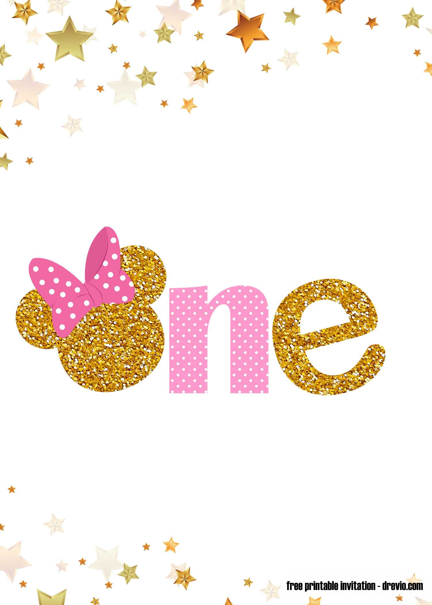 Free Printable Pink And Gold Minnie Mouse 1St Birthday Intended For Minnie Mouse Card Templates