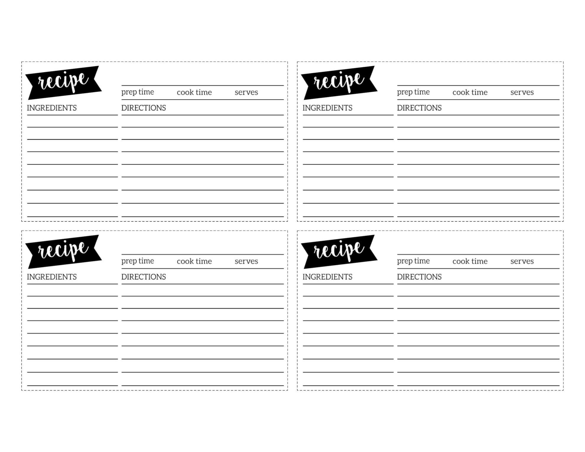 Free Recipe Card Template Printable – Paper Trail Design Intended For Place Card Template Free 6 Per Page