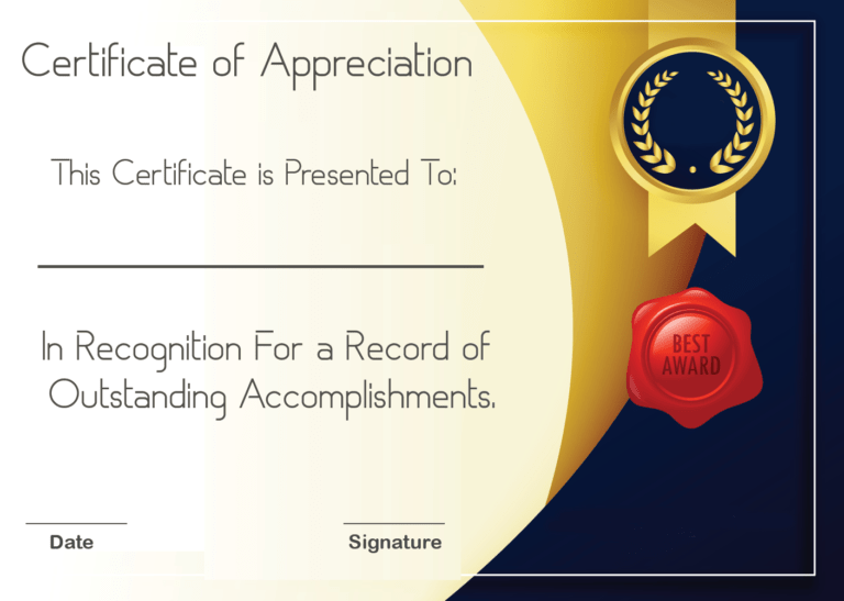 Free Sample Format Of Certificate Of Appreciation Template throughout ...