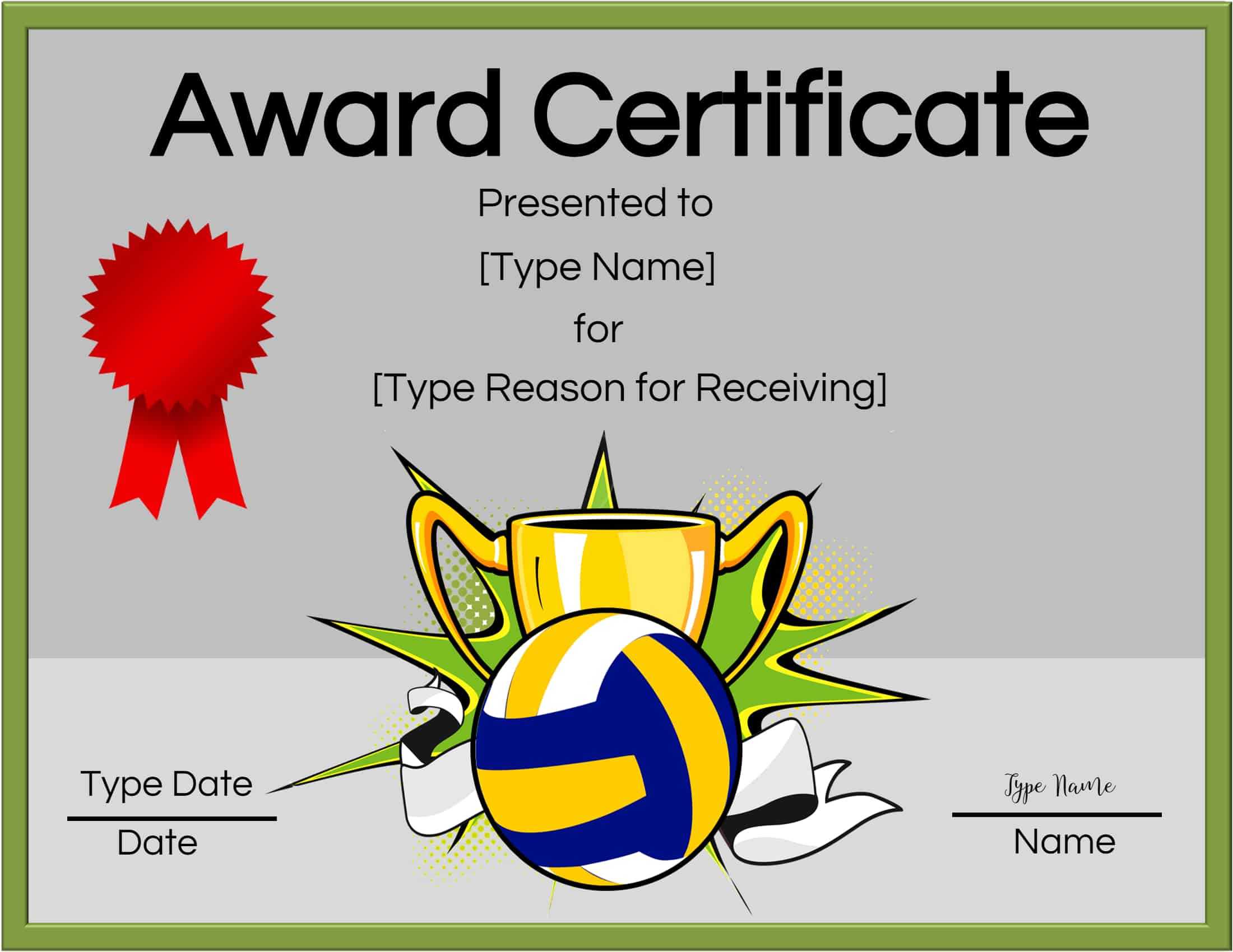Free Volleyball Certificate | Edit Online And Print At Home Pertaining To Free Funny Award Certificate Templates For Word