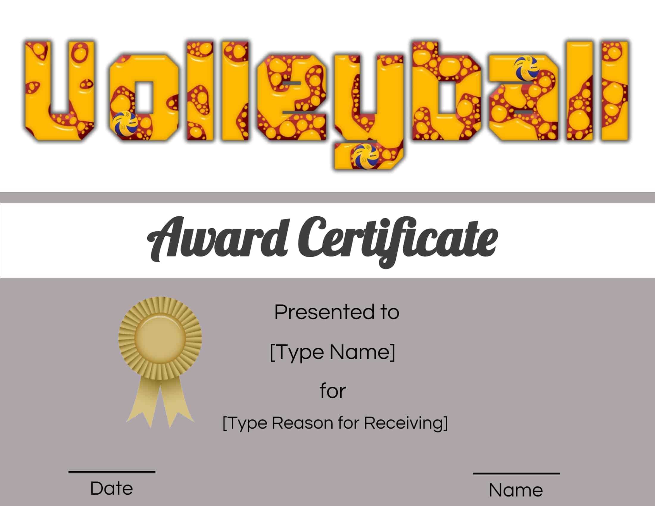 Free Volleyball Certificate | Edit Online And Print At Home Within Free Printable Funny Certificate Templates