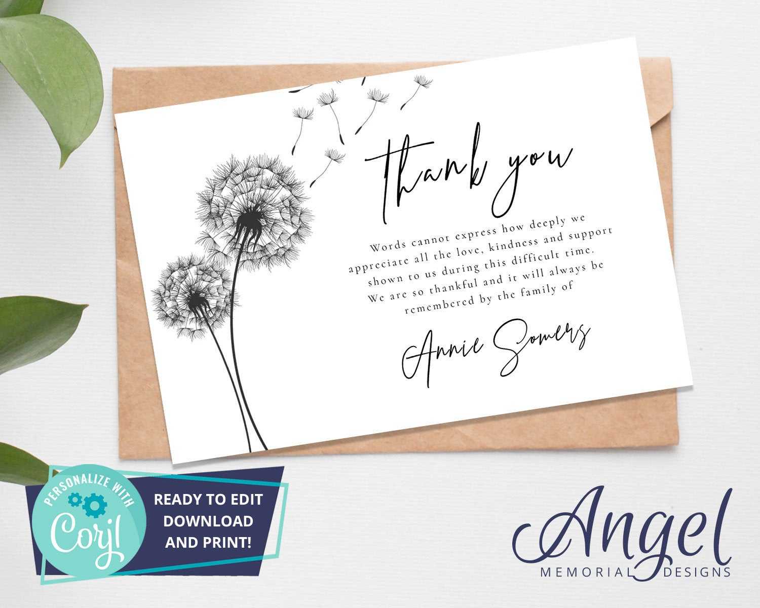 Funeral Thank You Card – Printable Funeral Template | Funeral Printables |  Funeral Acknowledgement Card | Editable Thank You Card | Ds002 For Sympathy Thank You Card Template