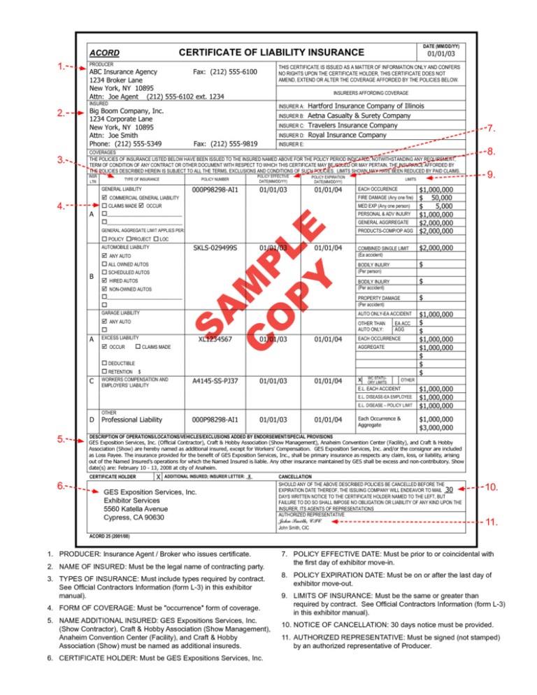 Acord Insurance Certificate Template