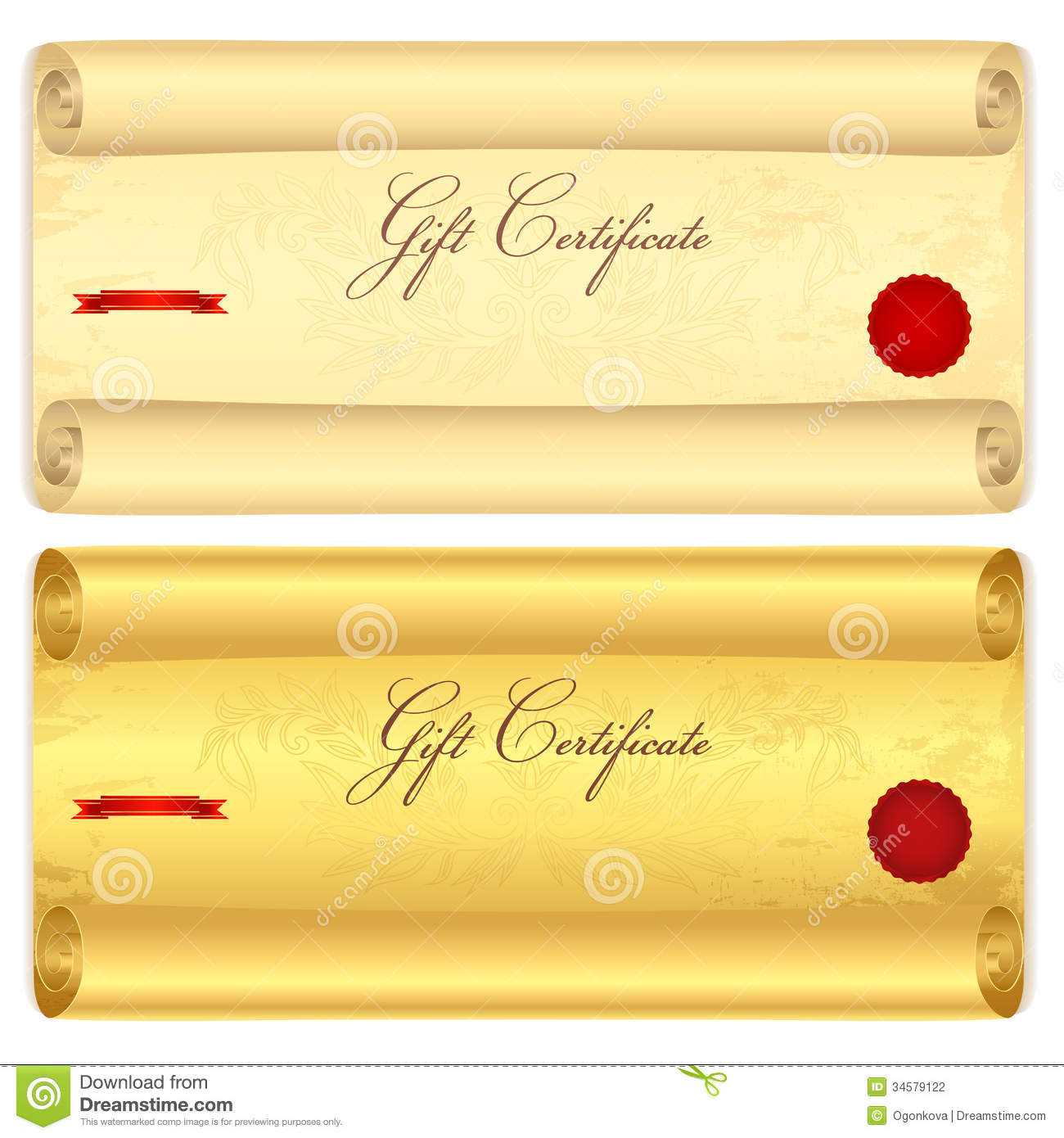 Gift Certificate, Voucher Template. Old Scroll, Pa Stock Regarding Scroll Certificate Templates