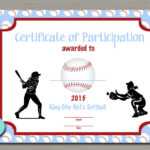 Girls Softball Baseball T Ball Award Certificate Printable Digital File  8.5" X 11" Pertaining To Softball Award Certificate Template
