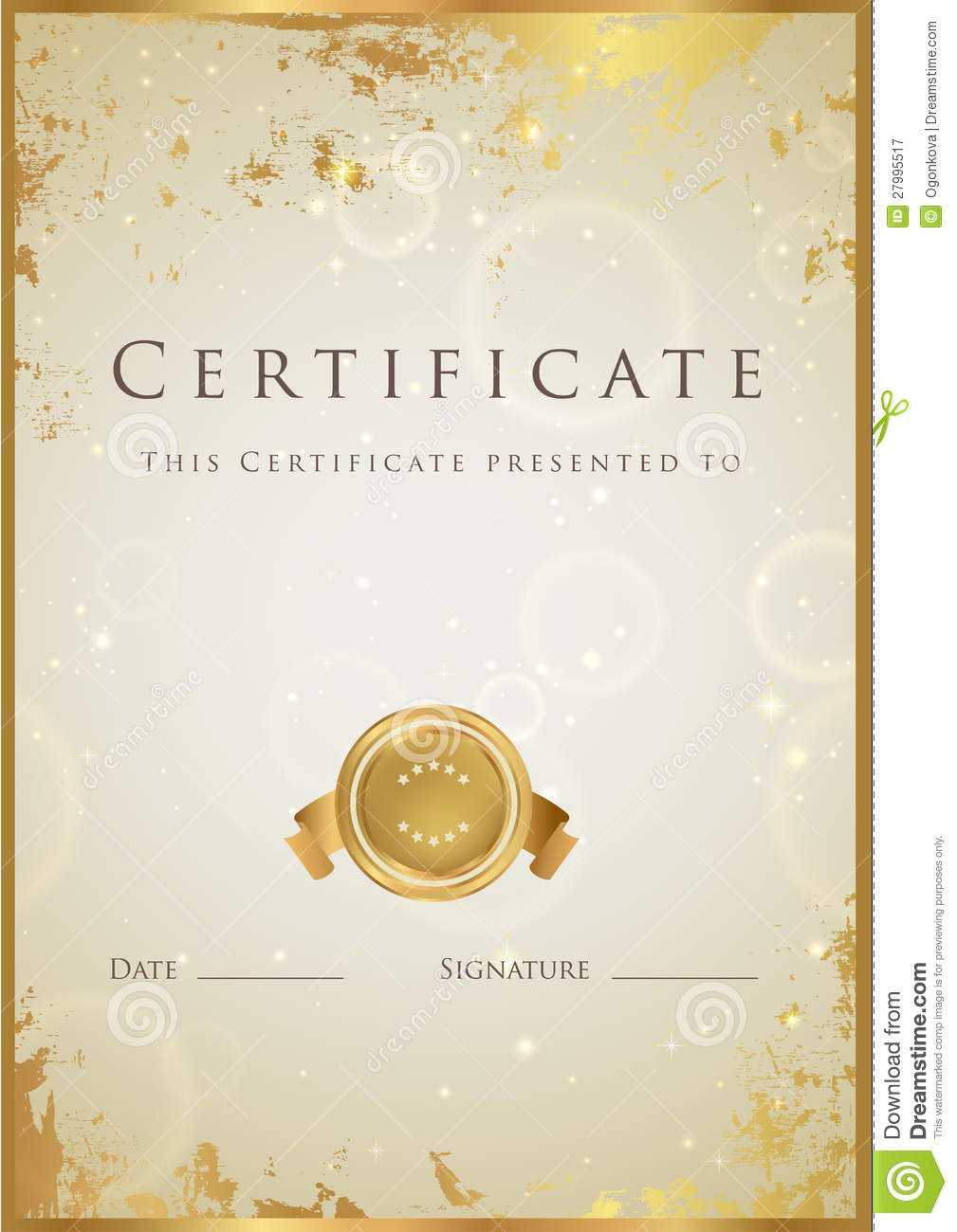 Gold Certificate / Diploma Award Template. Pattern Stock For Winner Certificate Template