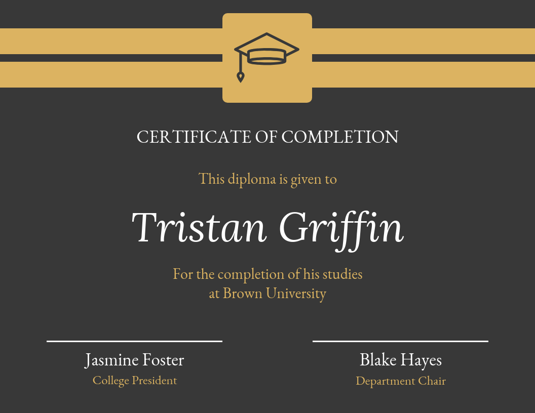Gold Dark Certificate Of Completion Template With Hayes Certificate Templates