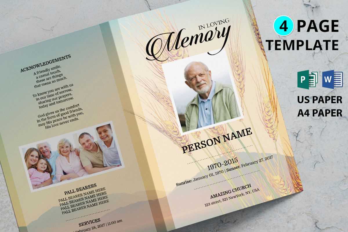 Golden Wheat Funeral Program Template With Regard To Memorial Brochure Template