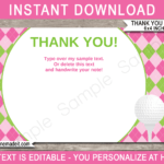 Golf Birthday Party Thank You Cards Template – Pink/green For Soccer Thank You Card Template