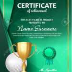 Golf Certificate Diploma With Golden Cup Vector. Sport Award.. Inside Golf Certificate Template Free