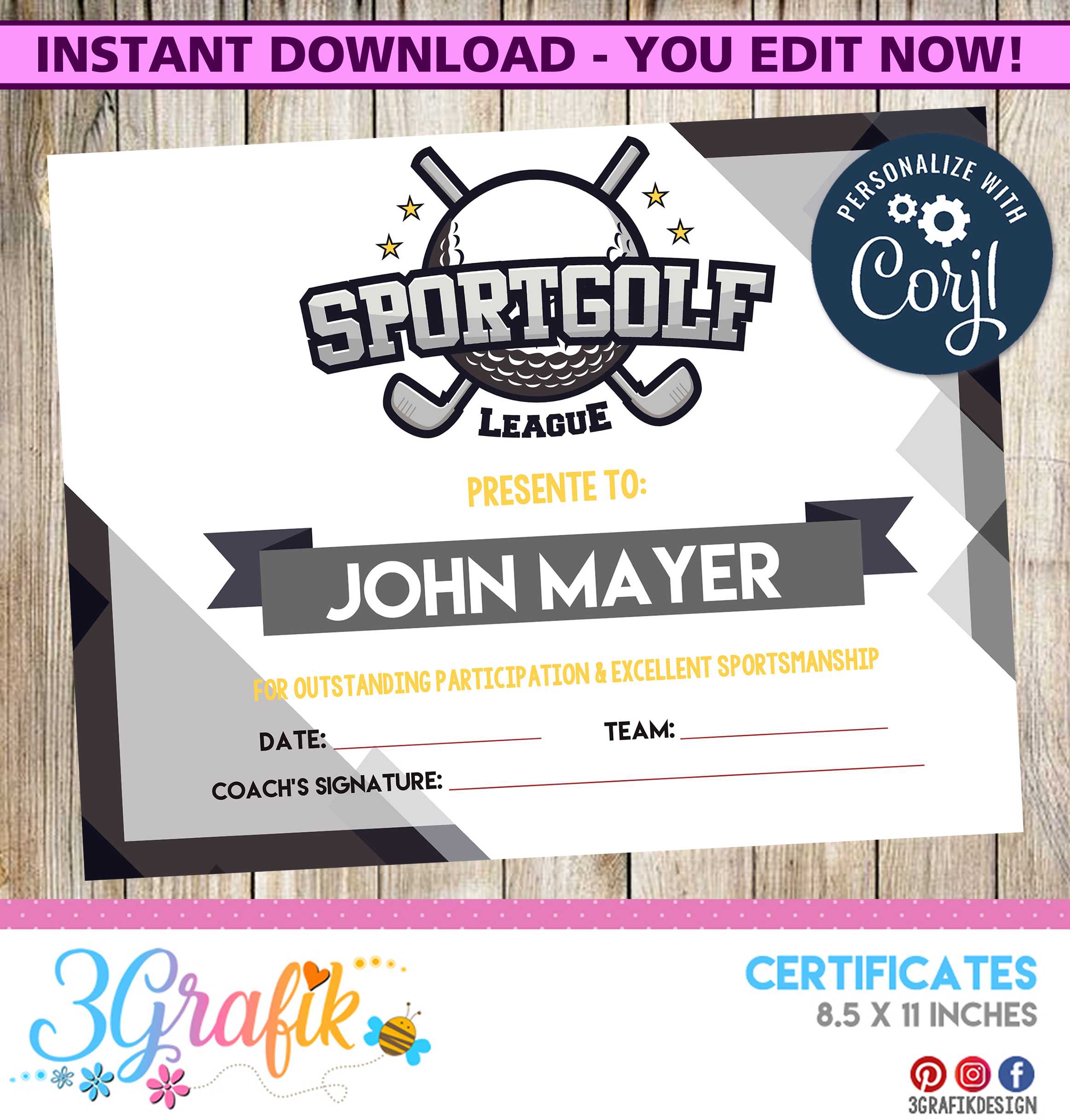 Golf – Certificate – Printable Regarding Gymnastics Certificate Template
