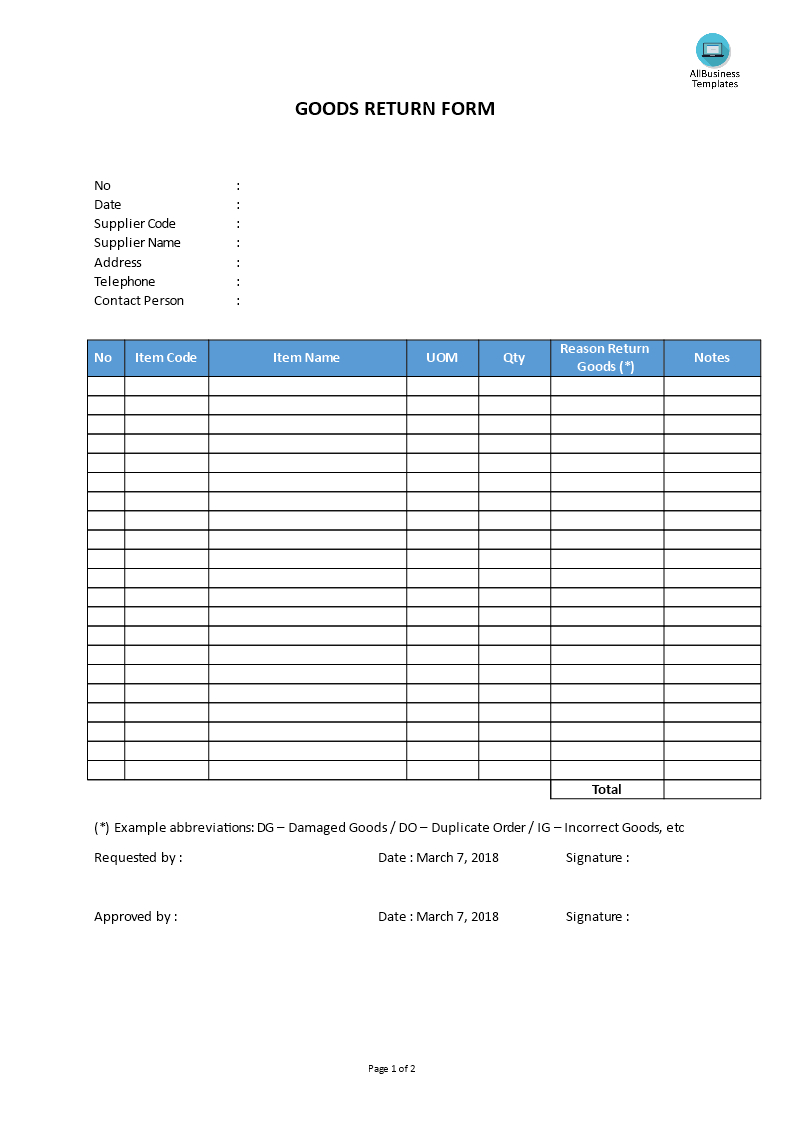 Goods Return Form Template | Templates At For Bin Card Template