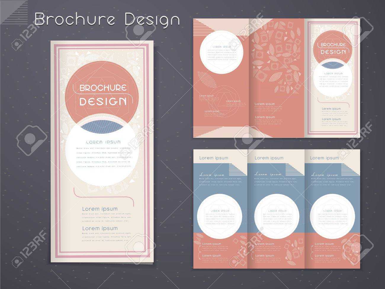 Graceful Tri Fold Brochure Template Design With Circular Elements.. Within Free Three Fold Brochure Template