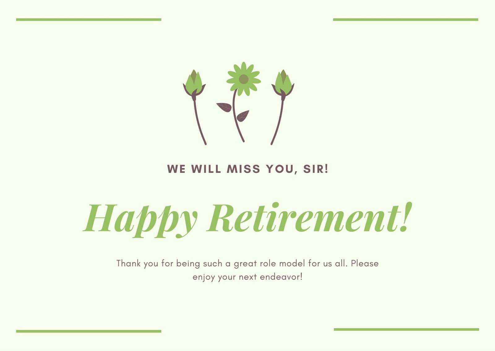 Green And Cream Cute Flower Retirement Card – Templatescanva Regarding Retirement Card Template