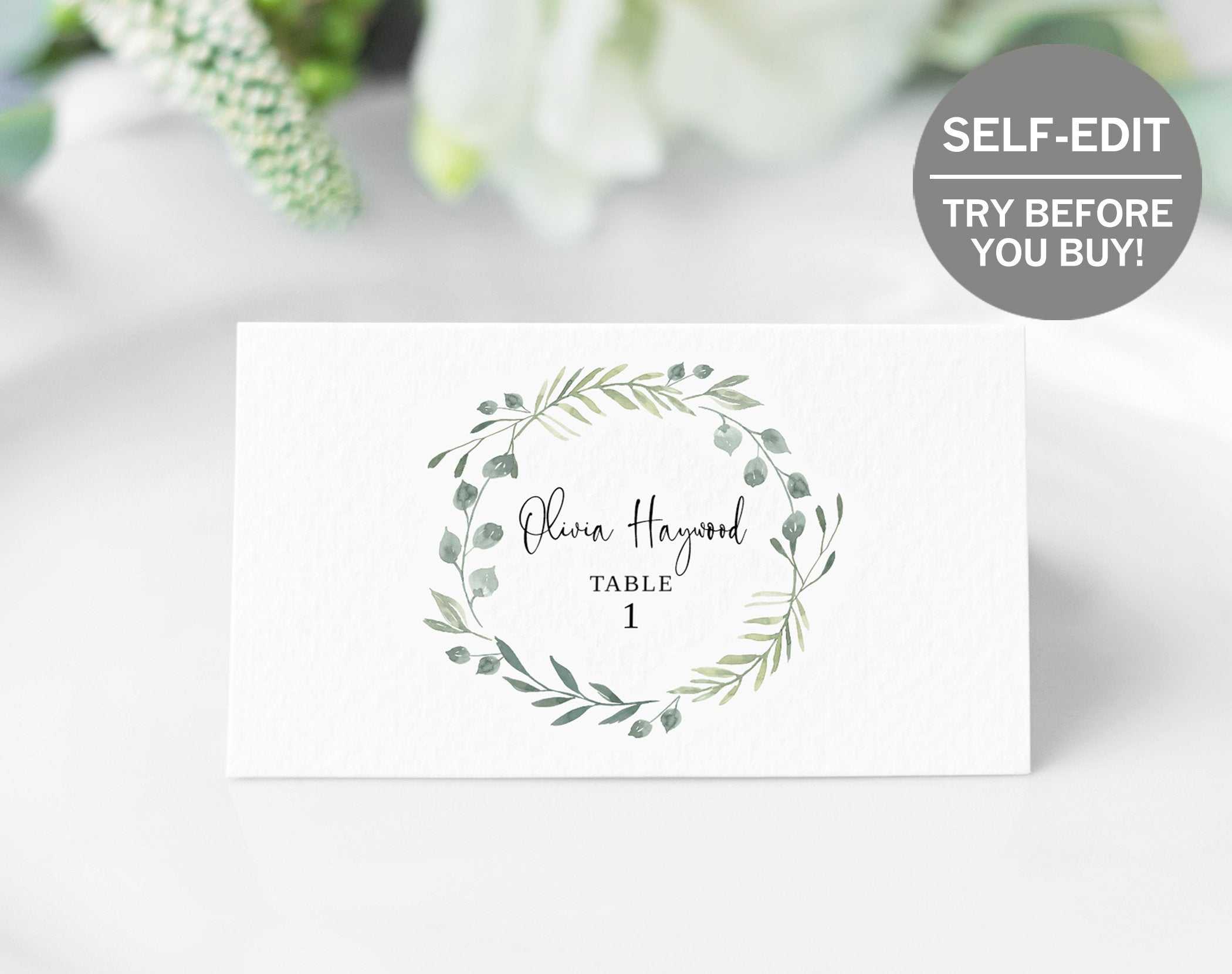 Greenery Wedding Place Card Template, Try Before You Buy, Wedding Seating  Table Number Cards, Printable Placecards, Escort Cards, Minimalist Regarding Table Number Cards Template