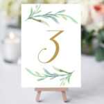 Greenery Wedding Table Numbers Template, Printable Reception pertaining to Table Number Cards Template
