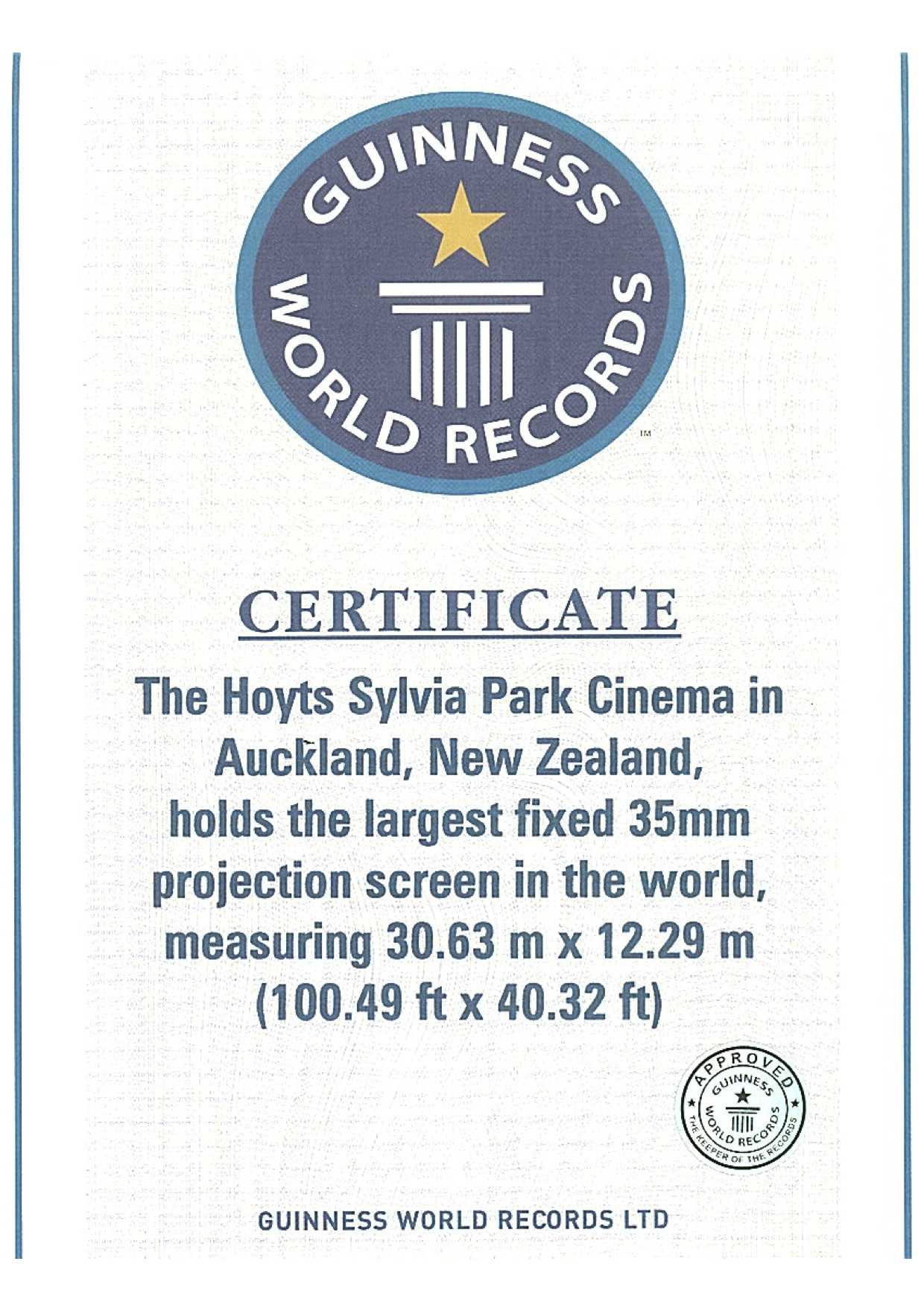 Guinness Certificate – Specialty Cinema Within Guinness World Record Certificate Template