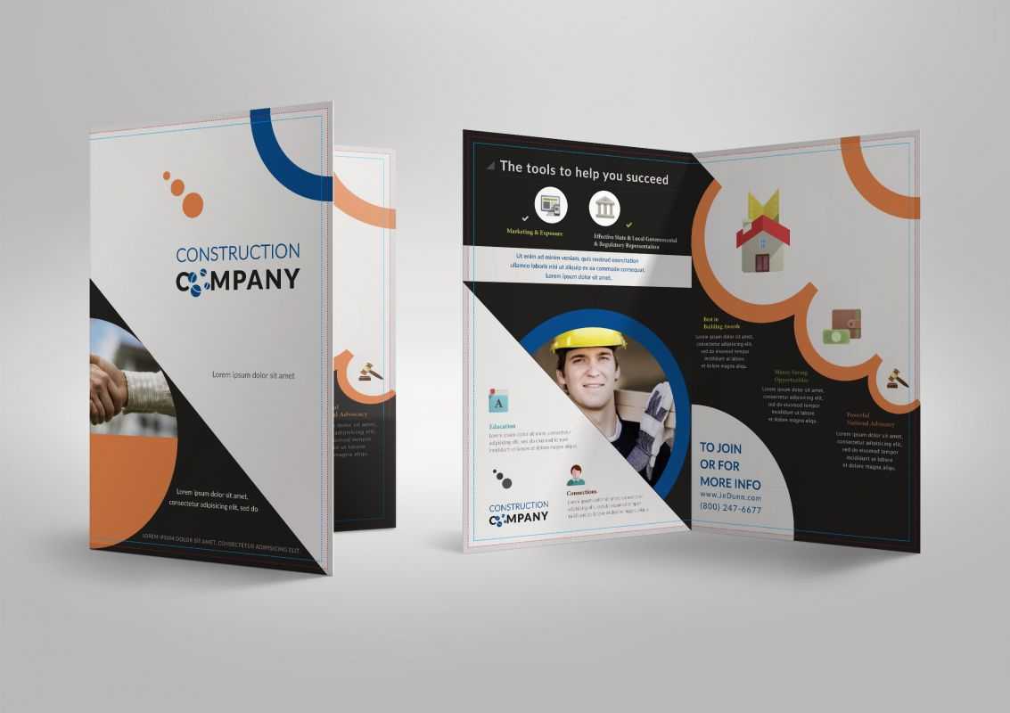Half Fold Brochure Template For Construction Company Pertaining To 2 Fold Brochure Template Free