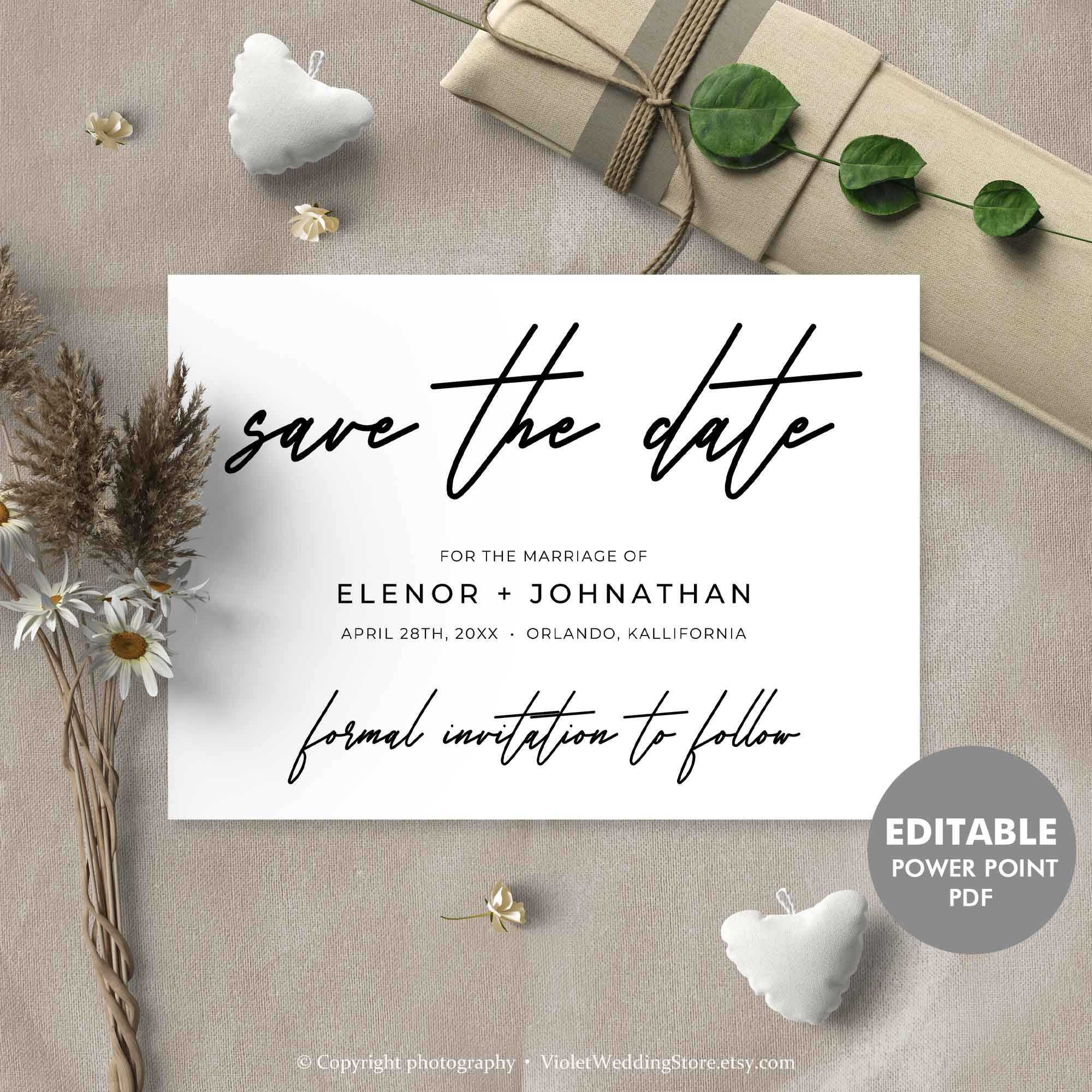 Handwritten Save The Date Card, Printable Save The Date, Calligraphy  Elegant Wedding Template, Editable Pdf Card Instant Download Hfs20 With Save The Date Powerpoint Template