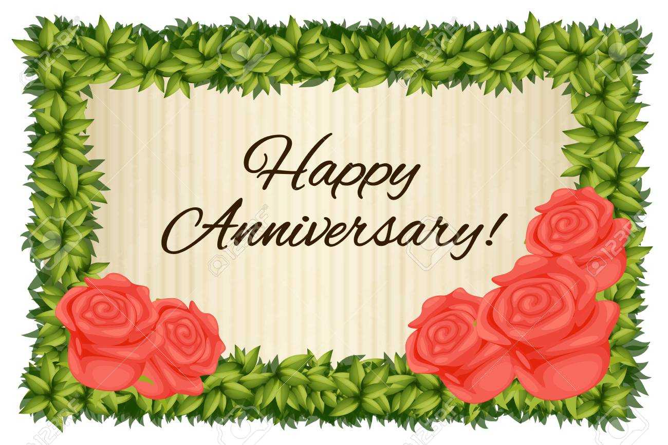 Happy Anniversary Card Template With Red Roses Illustration With Regard To Template For Anniversary Card