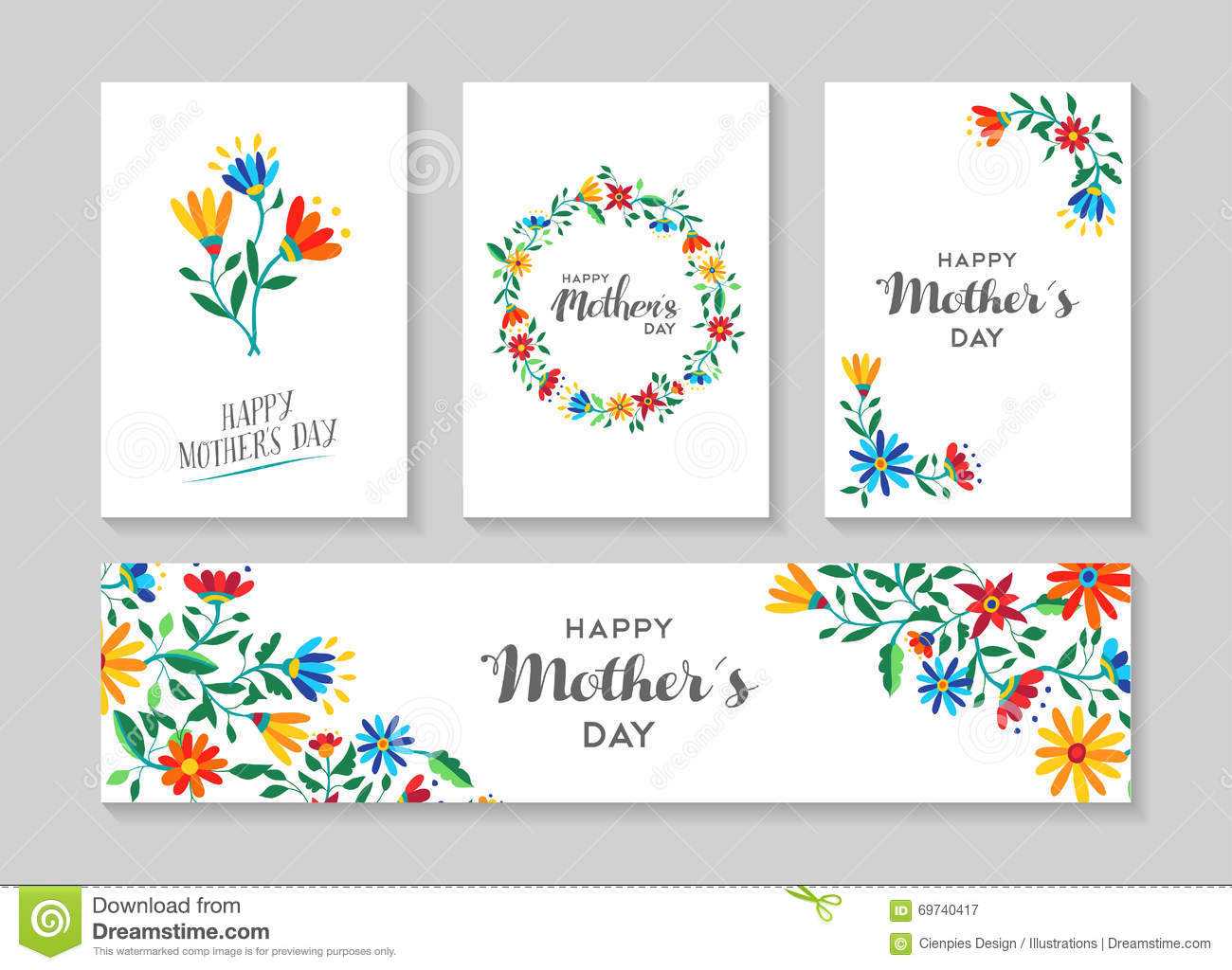 Happy Mothers Day Card And Label Floral Set Stock Vector For Mothers Day Card Templates