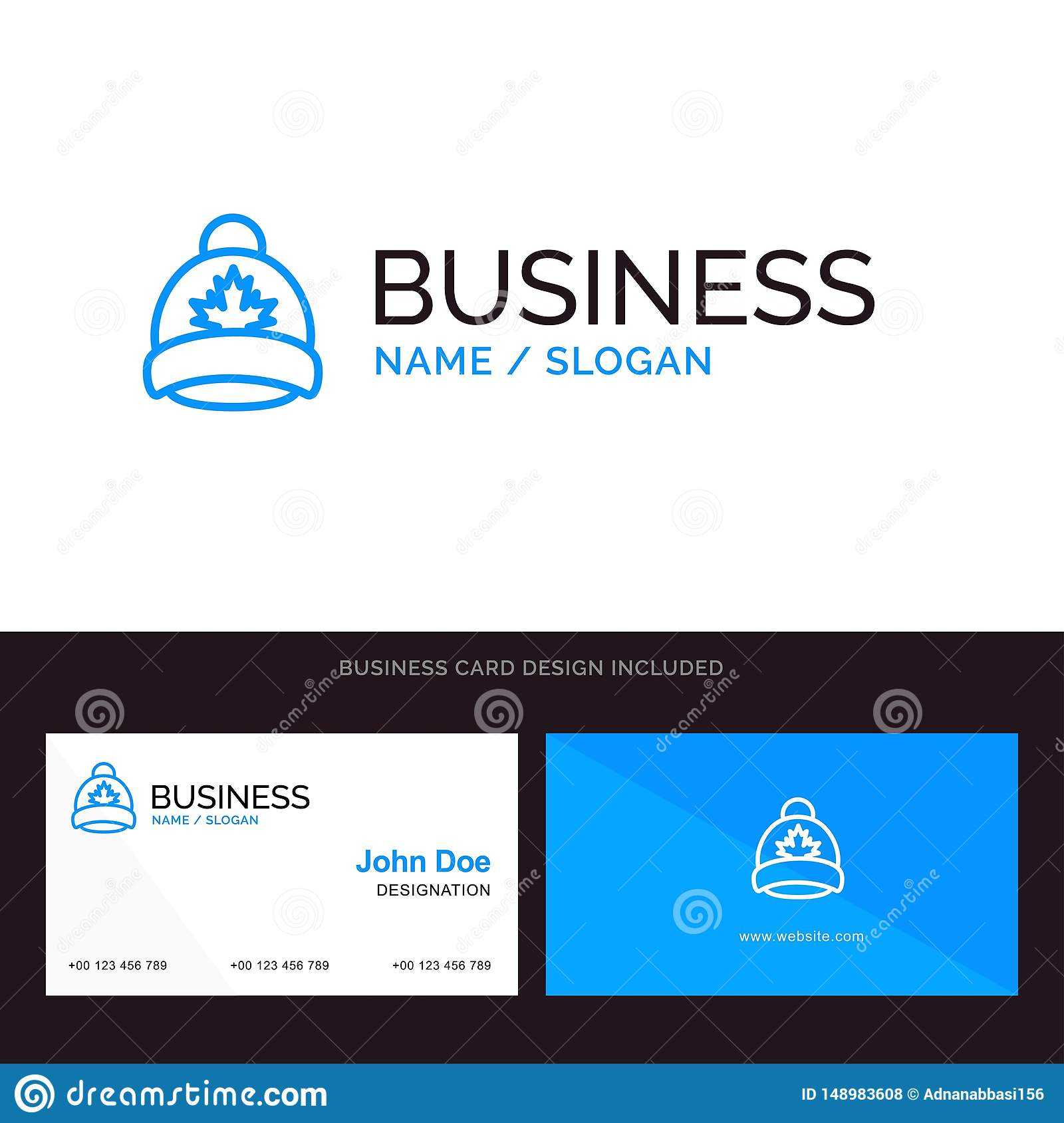 Hat, Cap, Leaf, Canada Blue Business Logo And Business Card Inside Dominion Card Template