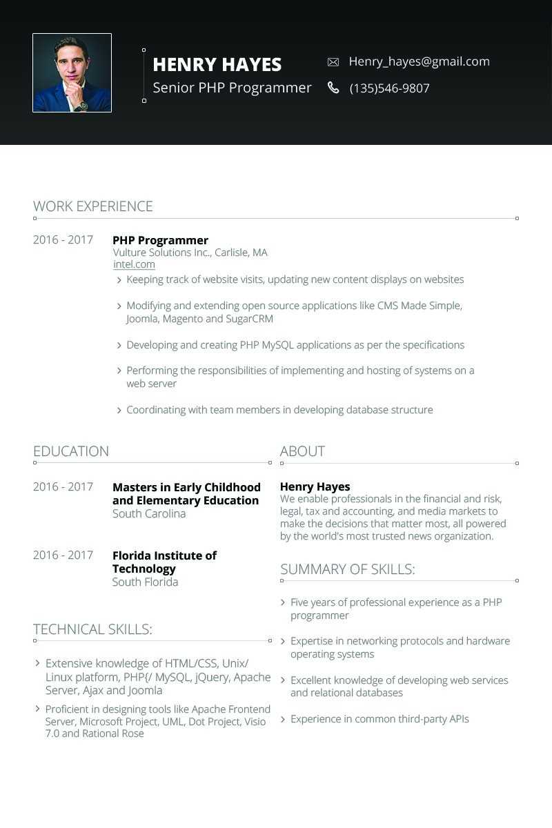 Henry Hayes - Web Developer Resume Template #64898 Intended For Hayes Certificate Templates