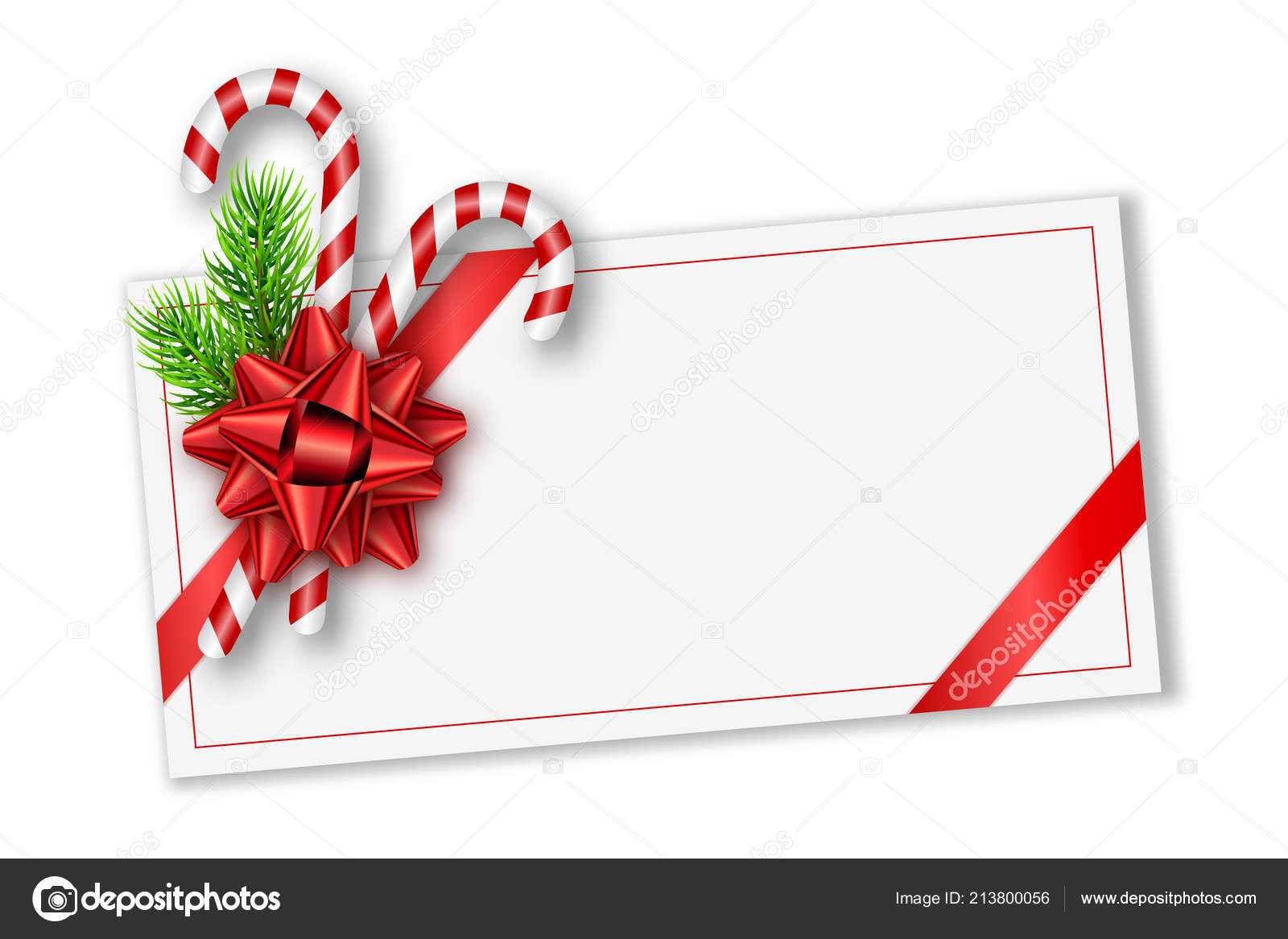 Holiday Christmas Gift Card With Red Bow, Fir Tree Branches Within Present Card Template