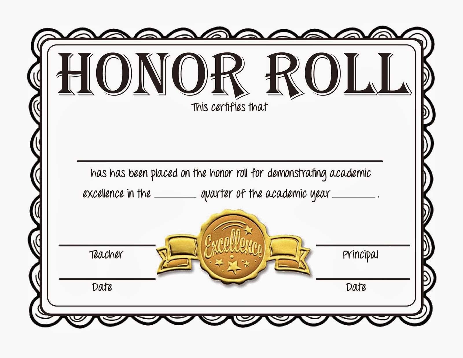 Honor Roll Certificate Clipart Within Honor Roll Certificate Template