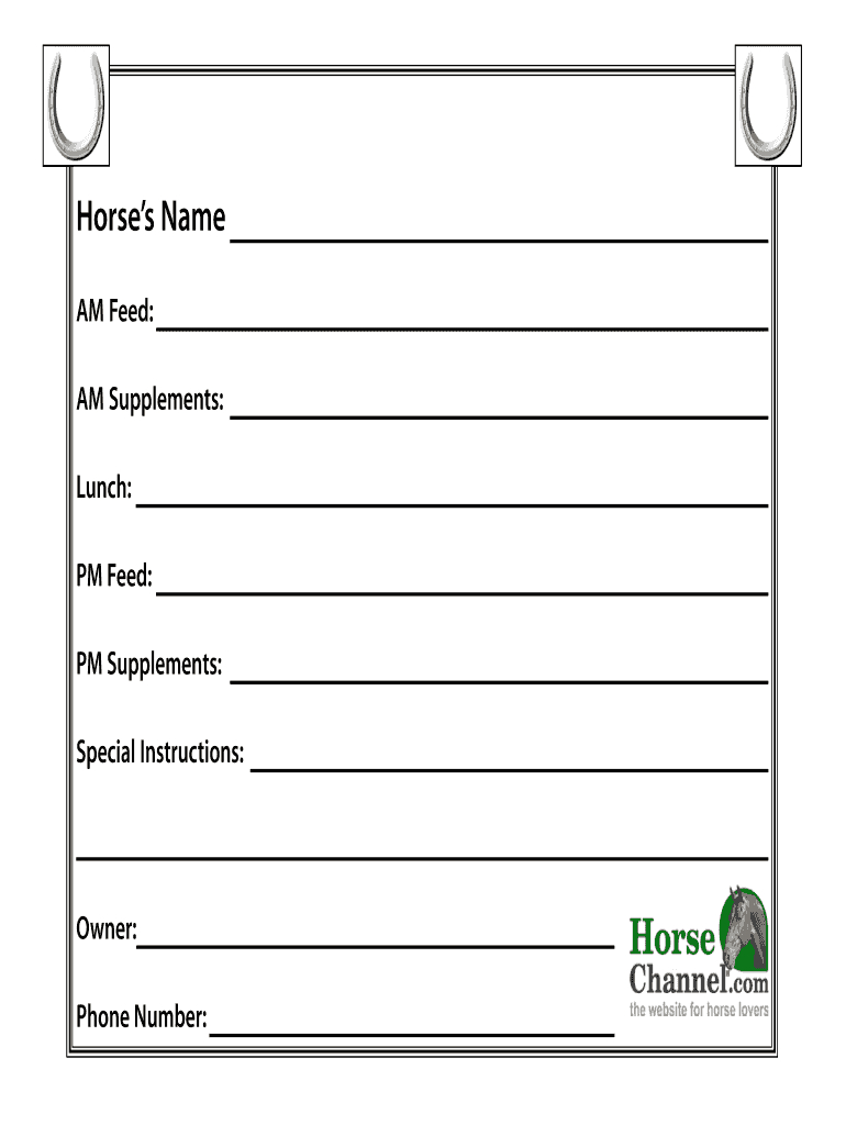 Horse Stall Card Template - Fill Online, Printable, Fillable For Horse Stall Card Template
