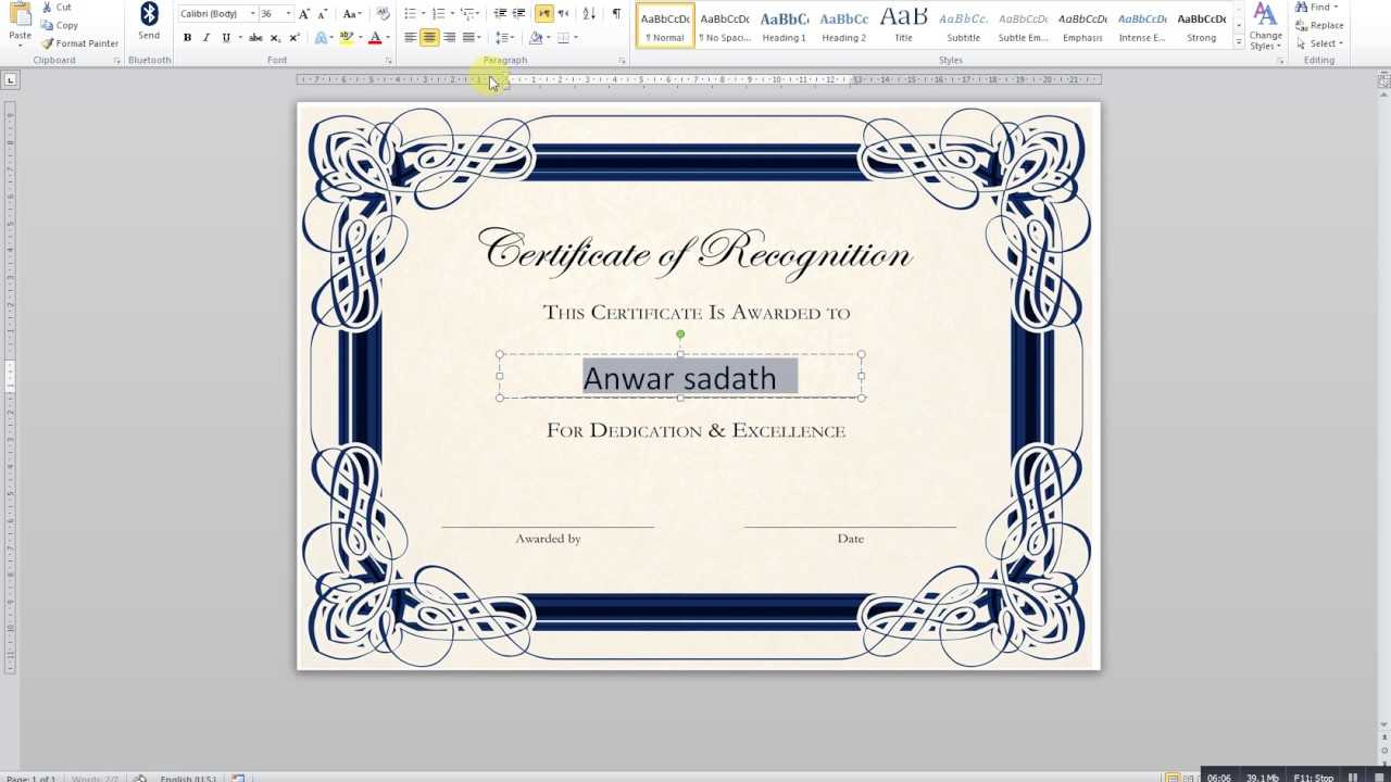 How To Create A Certificate In Ms Word Intended For Word 2013 Certificate Template