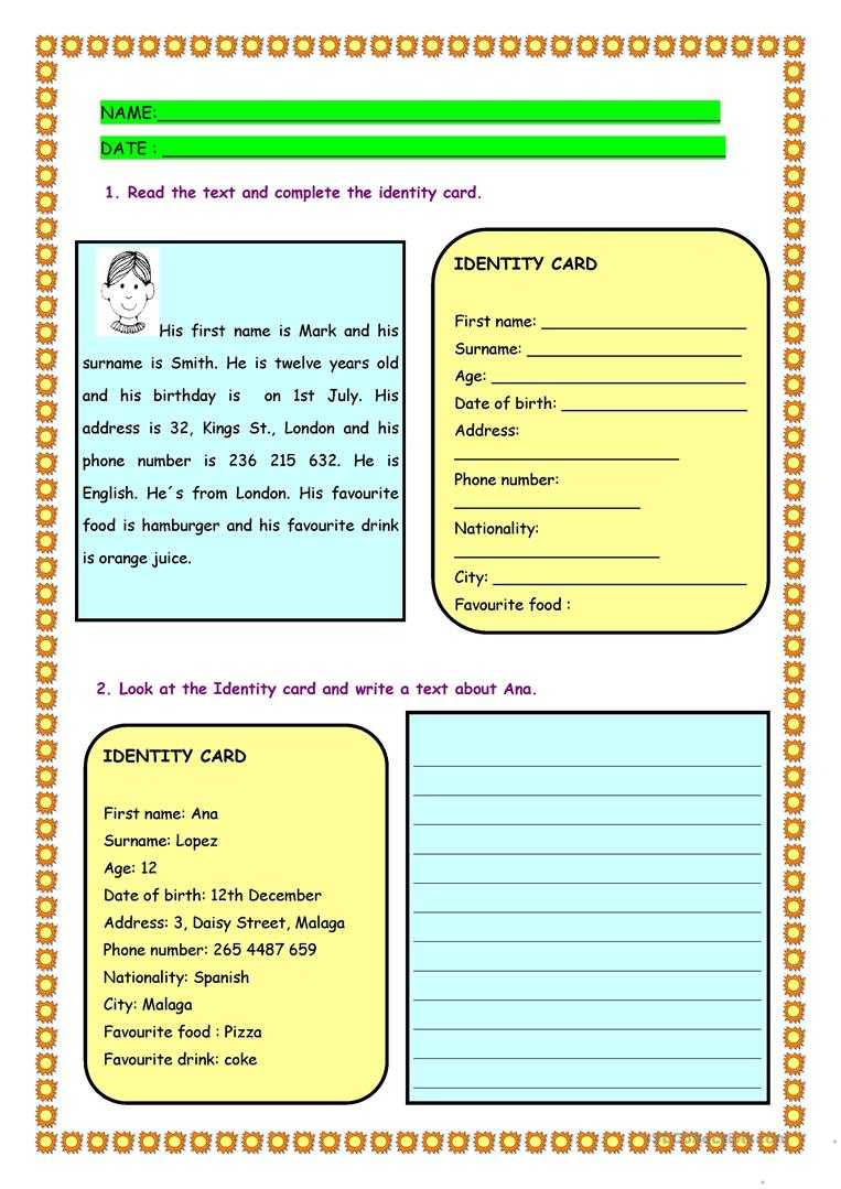 Identity Card – English Esl Worksheets For Distance Learning With Id Card Template For Kids