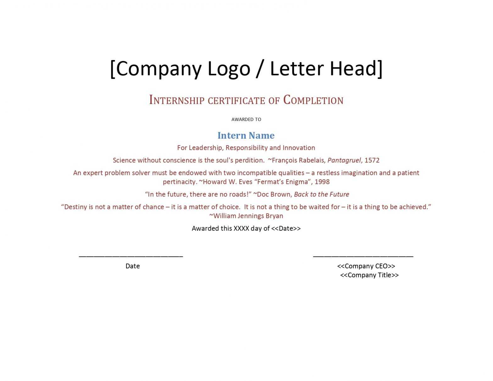 Internship Completion Certificate Template – Google Docs Pertaining To Certificate Template For Project Completion