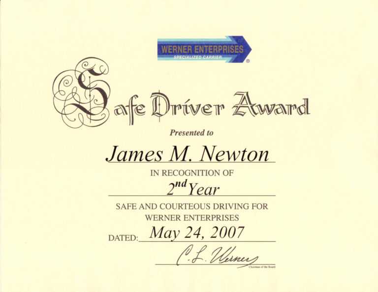 James M. Newton Awards Within Safe Driving Certificate Template - Best ...