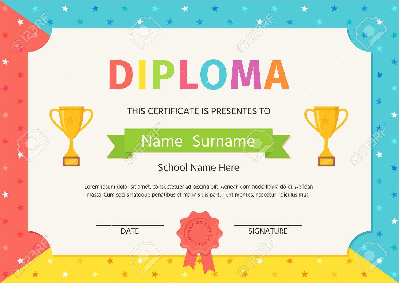 Kid Diploma, Certificate. Vector. Preschool, Kindergarten, School.. In Star Award Certificate Template