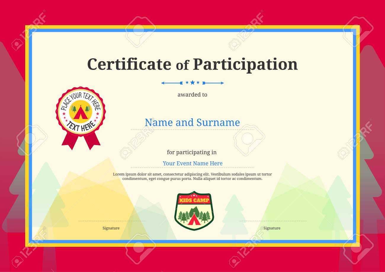 Kids Diploma Or Certificate Of Participation Template With Colorful.. Throughout Certification Of Participation Free Template