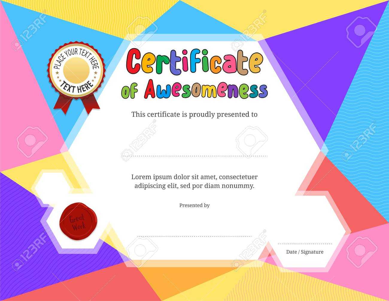 Kids Diploma Or Certificate Template With Colorful Background Regarding Free Kids Certificate Templates
