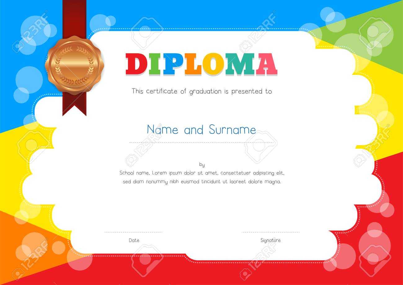 Kids Diploma Or Certificate Template With Colorful Background With Free Kids Certificate Templates