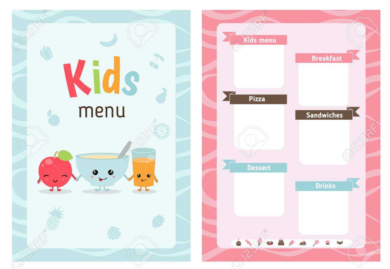 Kids Menu Card With Cartoon Food And. Cute Colorful Kids Meal.. Inside Credit Card Template For Kids