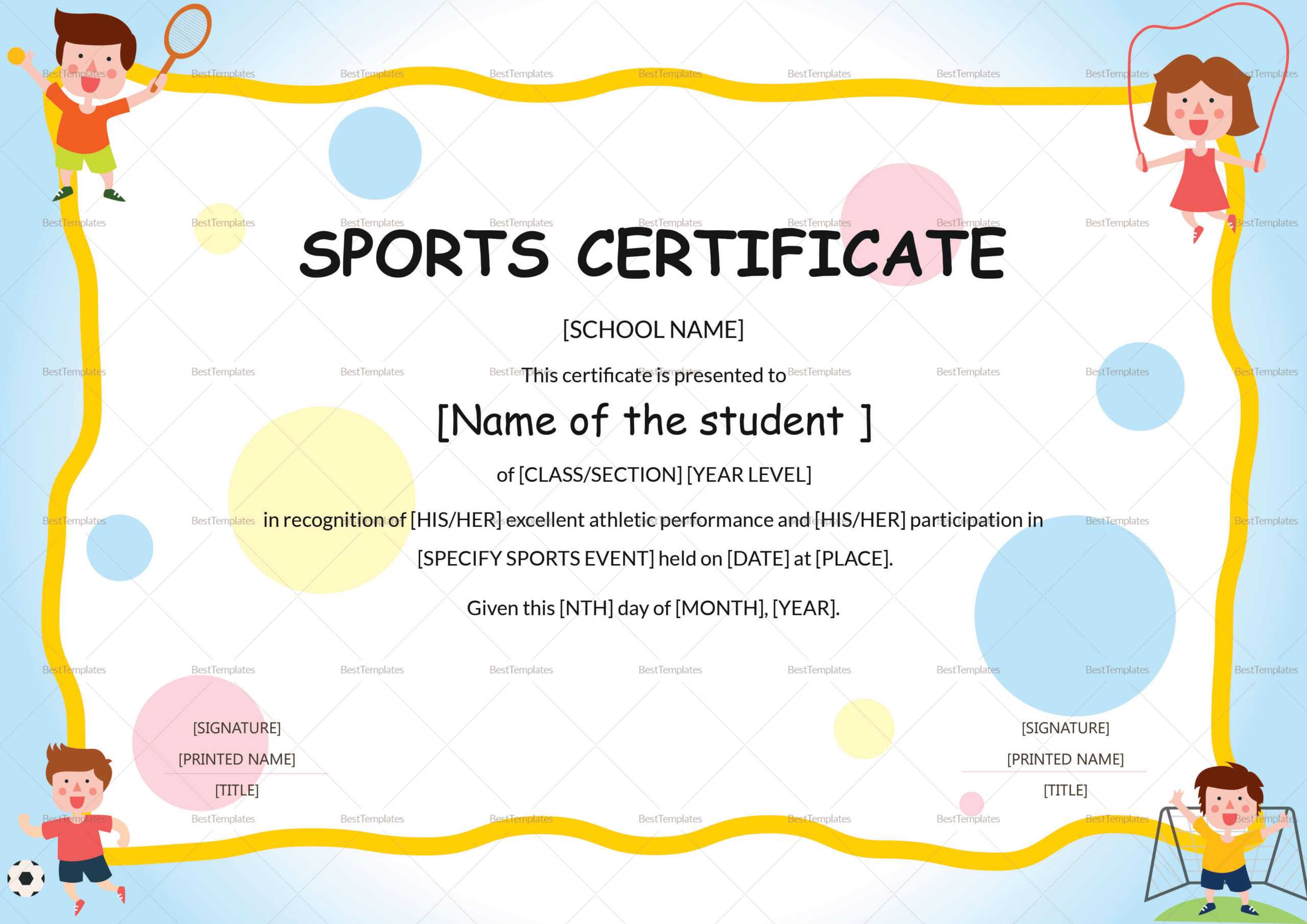 Kids Sports Participation Certificate Template Within Sports Day Certificate Templates Free