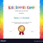 Kids Summer Camp Diploma Or Certificate Template Vector Image Inside Basketball Camp Certificate Template