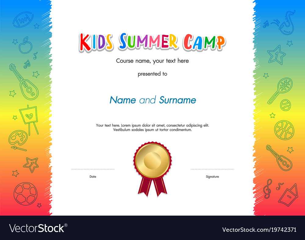 Kids Summer Camp Diploma Or Certificate Template Vector Image Inside Basketball Camp Certificate Template