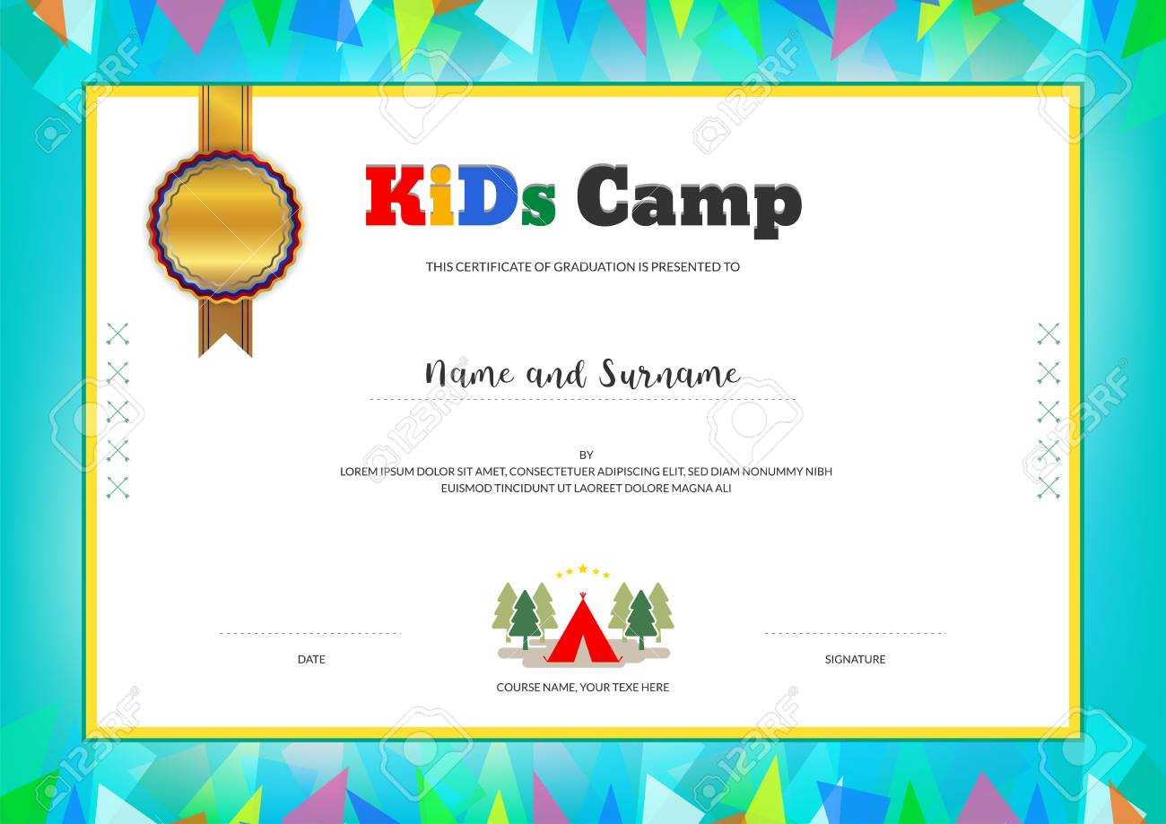 Kids Summer Camp Diploma Or Certificate Template With Colorful.. In Summer Camp Certificate Template