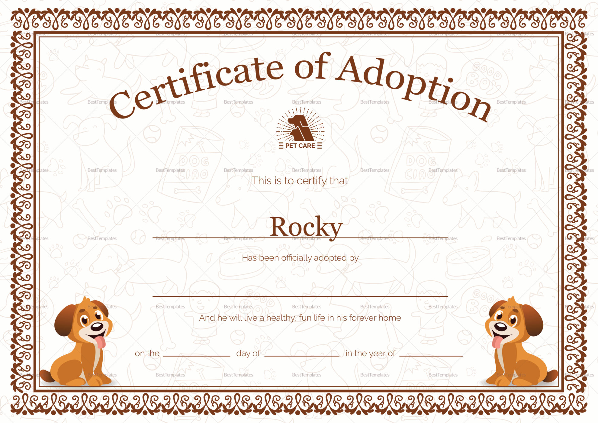 Printable Pet Adoption Certificate Printable World Holiday