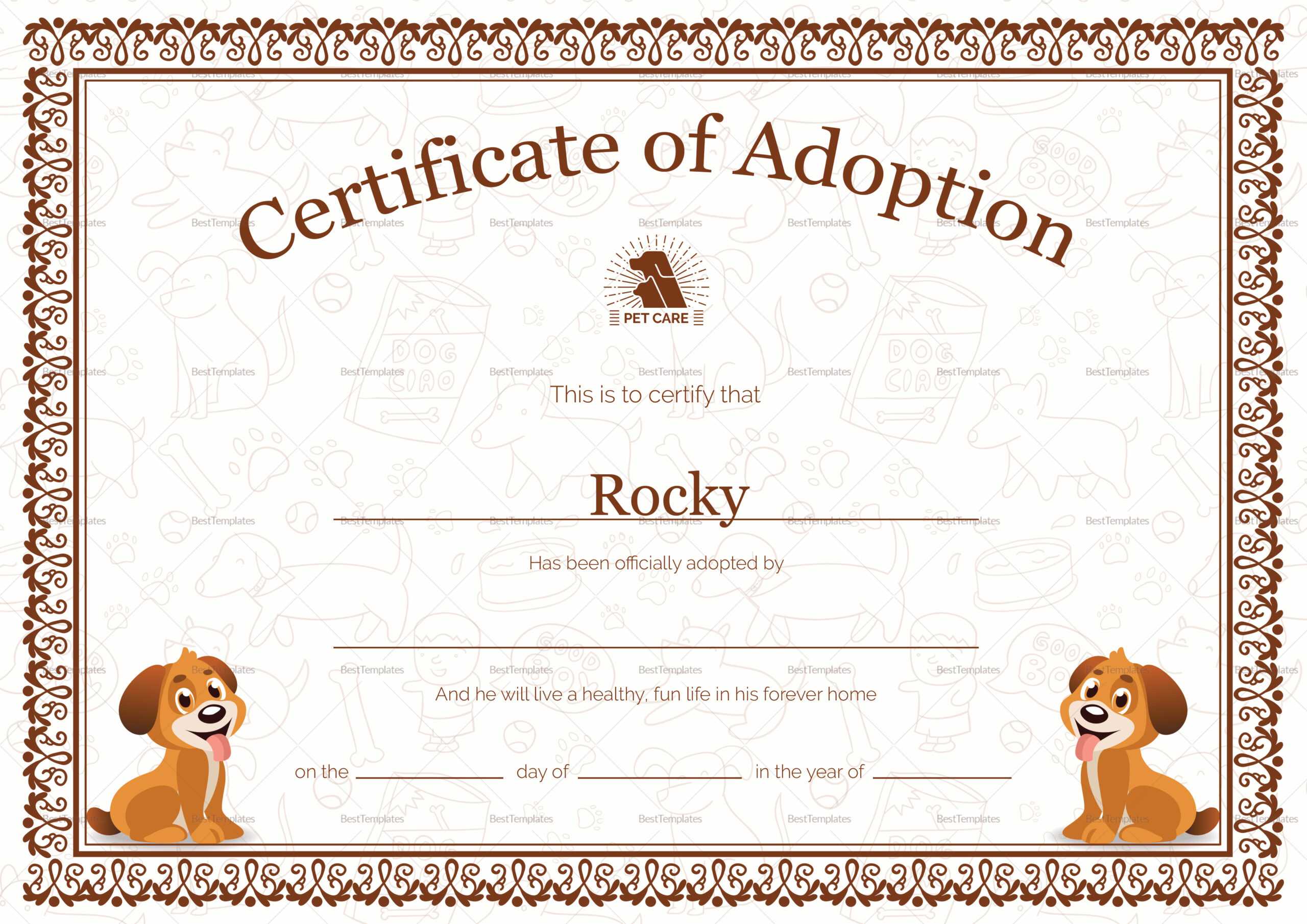 Kitten Adoption Certificate Within Adoption Certificate Template